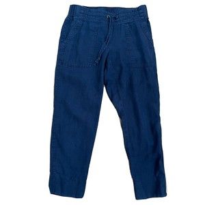 Athleta Linen Pants Navy Blue Pockets Elastic Drawstring Waist Women's Size 4